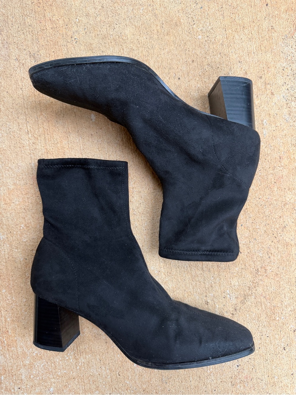 H&M Black Suede Block Heel Ankle Booties